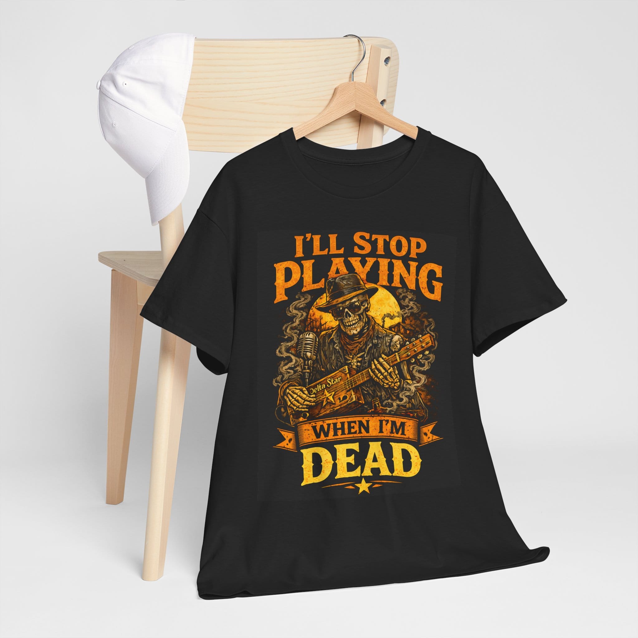 Cigar Box Guitar T-Shirt — "I'll Stop Playing When I'm Dead" Graphic Tee - Image 8