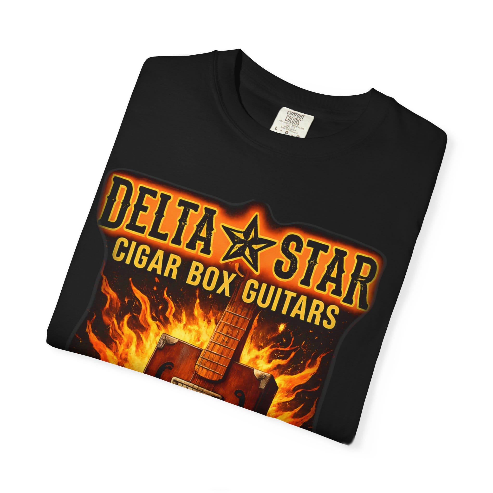 Delta Star Cigar Box Guitars Flames T-Shirt - Image 3