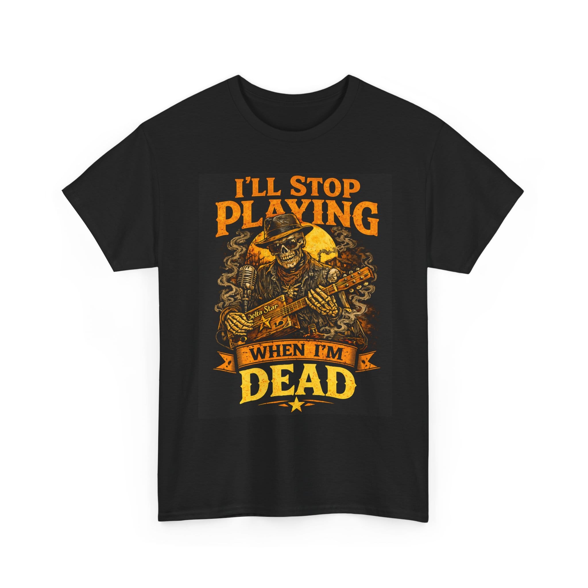 Cigar Box Guitar T-Shirt — "I'll Stop Playing When I'm Dead" Graphic Tee - Image 3