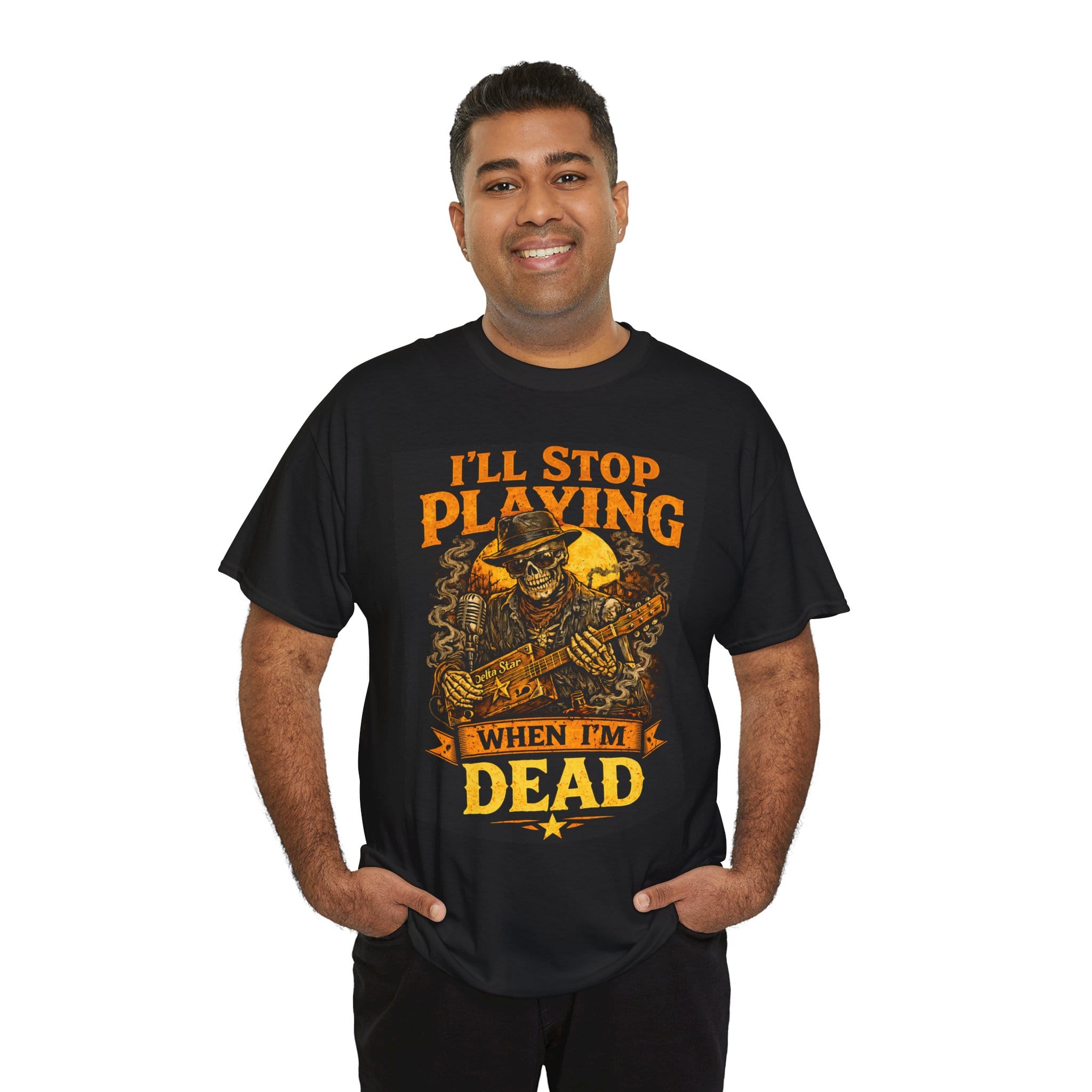 Cigar Box Guitar T-Shirt — "I'll Stop Playing When I'm Dead" Graphic Tee - Image 6