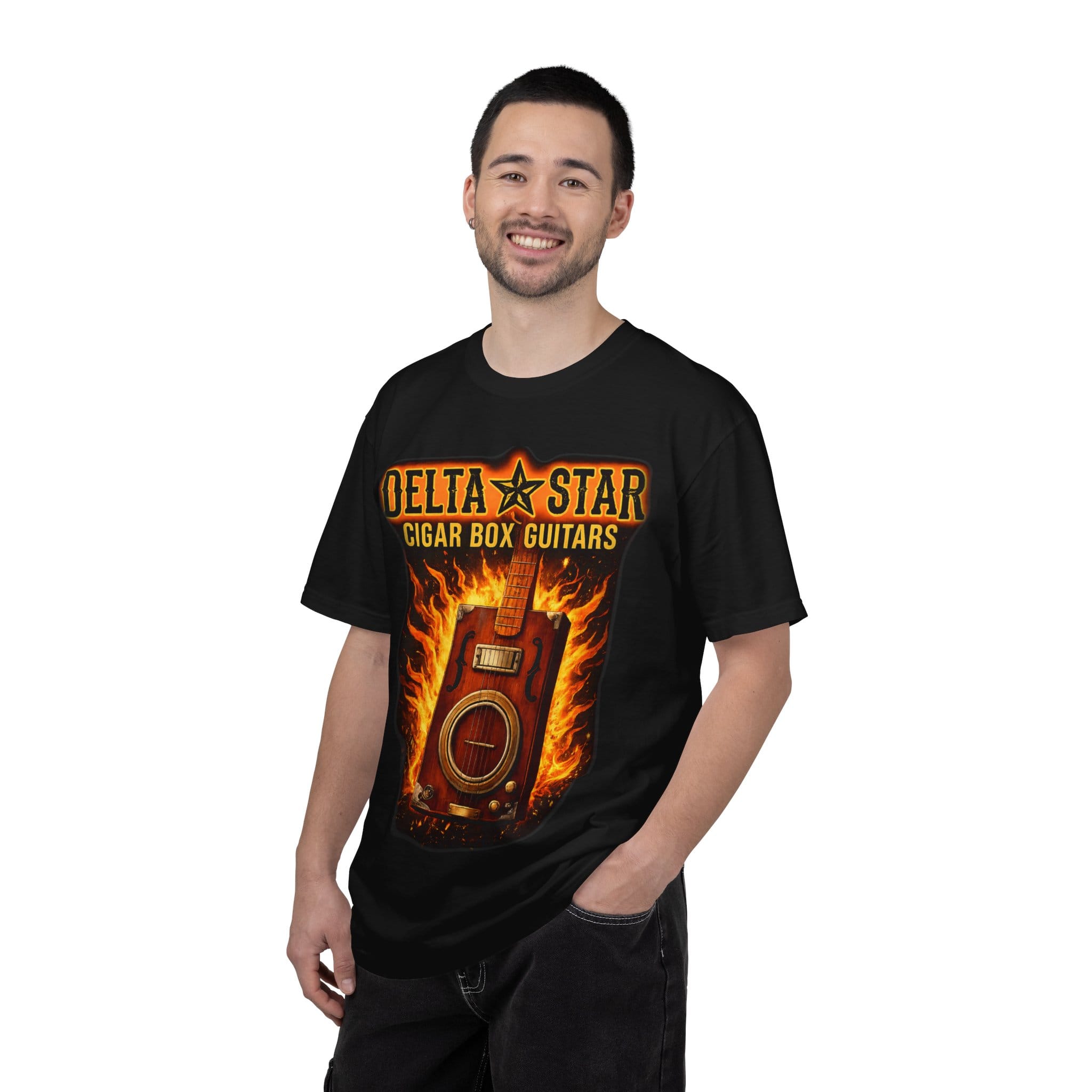 Delta Star Cigar Box Guitars Flames T-Shirt - Image 4