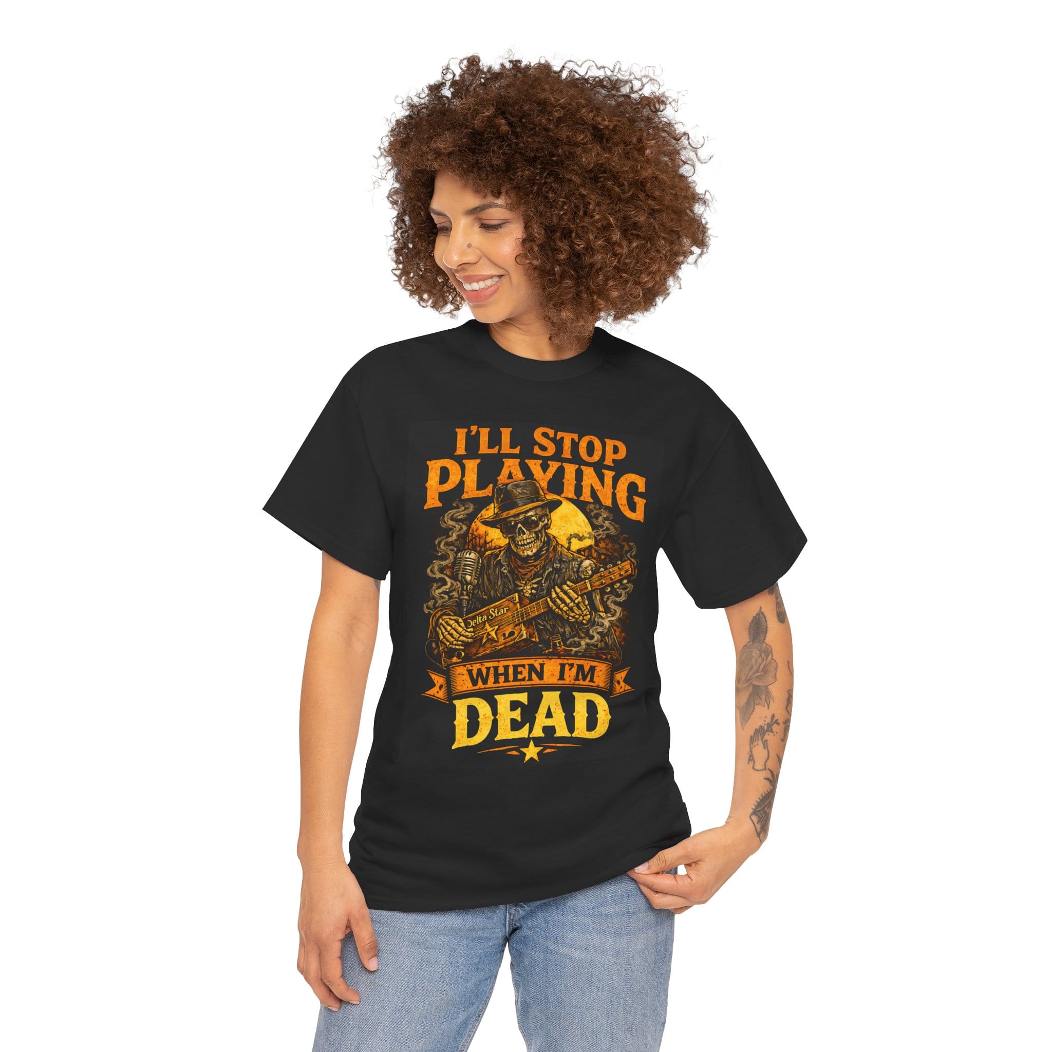 Cigar Box Guitar T-Shirt — "I'll Stop Playing When I'm Dead" Graphic Tee - Image 5